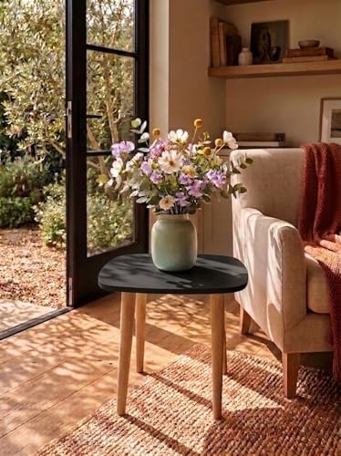 Image of Modern Rectangle Side Table with 4 Wooden Legs, Minimalist End Table /Coffee Table for Living Room, Bedside Nightstand for Bedroom, Balcony & Small Spaces