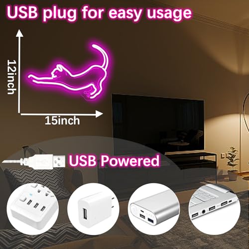 Image of Cat Neon Signs Lights Decor Animal USB Operated Decorative LED Neon Light Sign for Home Wall Party Wedding Birthday Kids or Girls Room