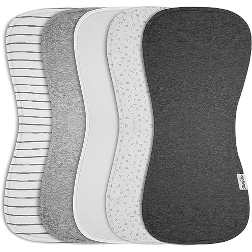 Image of KiddyStar Premium Quality Organic Cotton 5 Pack Baby Burp Cloths – 3 Layer, Large, Ultra Soft & Absorbent Burping Rags for Newborn Babies