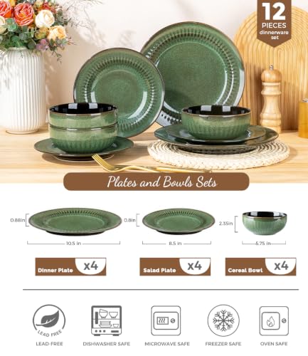 Image of LERATIO Ceramic Dinnerware Sets for 4,12-Pcs Porcelain Plates and Bowls Set