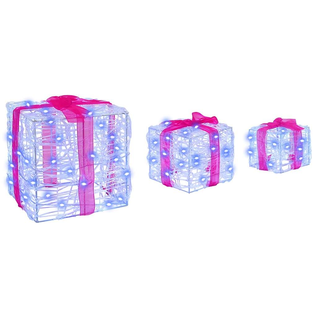 Caja de regalo con 60 ledes, 3 unidades, acrílico azul, 20 x 20 x 20 cm, decoración para el árbol de Navidad, decoración para salón, ventana, Adviento, decoración para interior y exterior