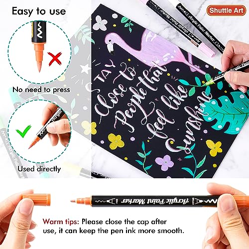 Image of Shuttle Art 28 Pastel Colors Dual Tip Acrylic Paint Markers, Brush Tip and Fine Tip Acrylic Paint Pens for Rock, Ceramic, Wood, Canvas, Plastic, Glass, Stone, Calligraphy, Card, DIY Football Crafts