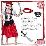 Lingway Toys Girls Pirate Costume for Halloween,Buccaneer Princess Dress With Accessories for Girls 7-8years