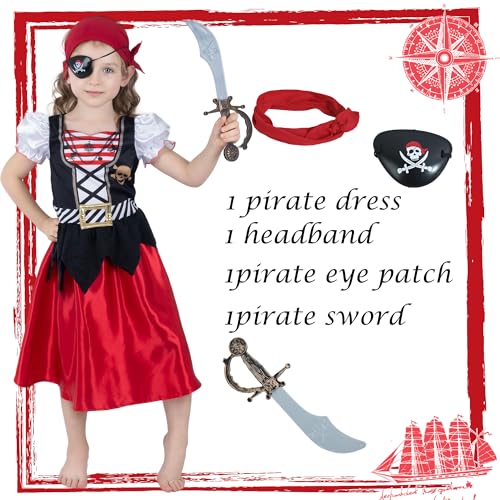 Wiclin Girls Pirate Costume,Buccaneer Princess Dress With Accessories,Pirate Fancy Dress for Kids 7-8 years - Image 2