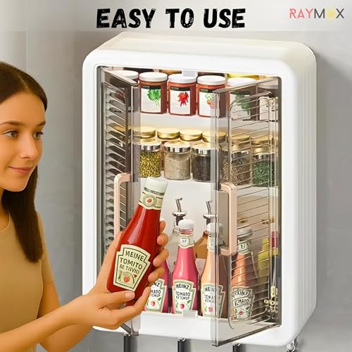 Image of RAYMOX 3-Layer Wall Cabinet with Doors, Self-Adhesive Kitchen & Bathroom Organiser (Pack of 1)