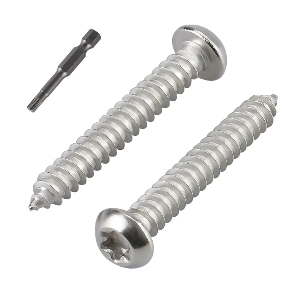 100-pack M4 x 20mm Button Torx Head Self Tapping Screws for Wood, 304 Stainless Steel 18-8, Full Thread, Torx Drive Head Sheet Metal Tek Screws, T20 Bit Included
