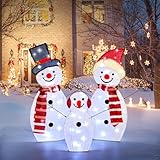 BRIGHTDECK Light Up Snowman Christmas Decorations Outdoor, 54 LEDs Set of 3 Lawn Ornament, Outdoor Lighted Holiday Displays for Christmas Yard Decorations (Snowman)