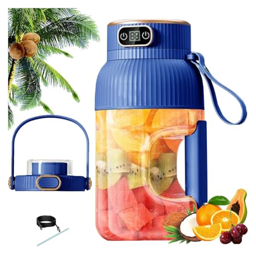 Versatile Portable Juicer Cup with Digital Screen, Large Capacity Blender USB Rechargeable for Smoothies and Juices, Fruits and Vegetables (Blue)