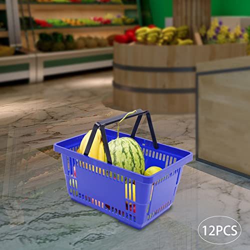 Vpabes 12Pcs Blue Plastic Shopping Baskets With Handles, Portable Retail Baskets Grocery Baskets With Handles,21L Hand Shopping Baskets Set For Stores thumb #7