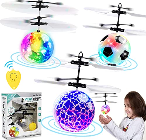 3 Pack LED Flying Ball Toys, RC Flying Toys for Kids Boys Girls Rechargeable Ball Drones Infrared Induction Helicopter with 3 Remote Controller Indoor Outdoor Games Family Game Christmas Birthday Gift