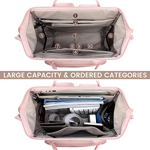 Lovevook Laptop Backpack For Women, 15.6 Inch Work Business Backpacks Purse With Usb Port, Large Capacity Educators Doctor Nurse Bag Backbag, Waterproof Casual Daypack For Travel,Grey-Pink #TOP1