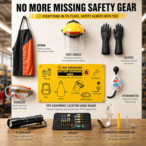 8-in-1 Complete Forklift Battery Protective Handling PPE Kit, Wall-Mounted PPE Station for Forklift Battery Water Handling, Propane Tasks, and Warehouse Safety Gear Storage by YRYUZEM - Used condition - Image 7