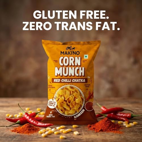 Image of Makino Corn Munch Combo Pack of 3 (150g Each) - Cream & Onion and Red Chilli Chatka | Crunchy Corn Chips | Gluten Free, No MSG, Zero Trans Fat | Sizzling Hot & Creamy Fusion Snacks