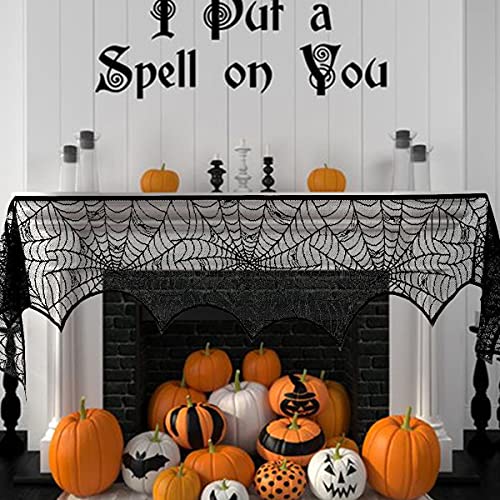 Anditoy 6 Pack Halloween Decorations Sets Spider Webs Tablecloth Fireplace Scarf Runner Round Cobweb Table Cover Lampshade Door Curtain With 24Pcs 3D Bats For Halloween Decor Indoor Party Supplies #TOP4