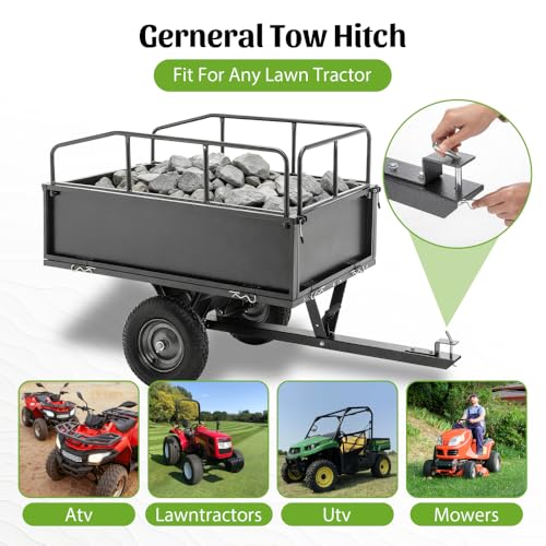Carretilla para construcción de acero resistente de 600 lbs, remolque volquete de 17 pies cúbicos, volteo con doble control, llantas todo terreno de 16" para ATV/tractor de césped miniatura 6