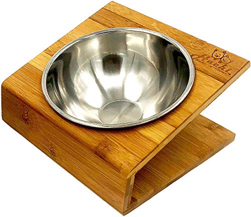 Hachi Paws-n-Claws Raised Slanted Angle Pet Bowl for Cats and Dogs - Bamboo