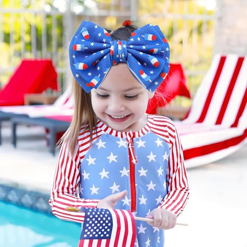 YanJie 4th of July Baby Headbands, Girl Hair Accessories with American Flag in Ice Cream Pattern, Independence Day Baby Bow Fits any Baby Girl Outfits