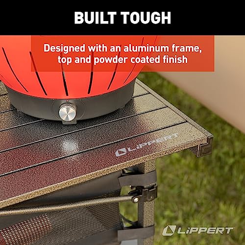 Image of Lippert Camping Dining Table, Slatted Aluminum Tabletop, Foldable Design, Heavy-Duty Steel Legs, Powder-Coated Protection, Mesh Storage Shelf, 80-lb. Capacity, Carrying Bag - 2022122524