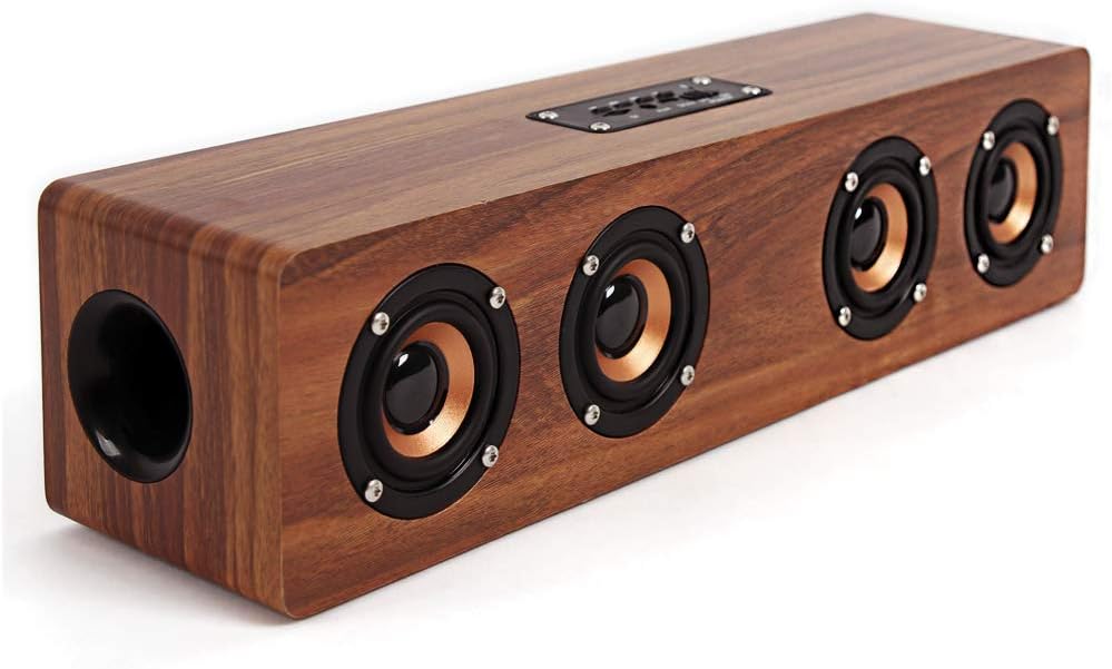 Four Retro Wireless Bluetooth Speaker, 40W Stereo Sound, Bluetooth 5.0 with 4 Hours Playback, Portable Speaker, for Home, for Outdoor, for Travel, FM Radio, 10m Wireless Range, Wooden Speaker