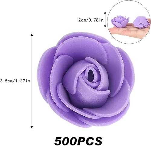 Miniatura 2 de 500 mini rosas de espuma, rosas artificiales moradas de espuma a granel para manualidades, ramos de boda, centros de mesa de baby shower, arreglos
