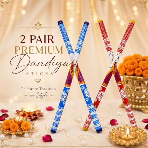 Image of Wooden Premium Dandiya Sticks For Dance Garba Night Navratri Celebration Party Accessories / Traditional Indian Festive PVC Coated 1 Pair / 2 Pair / 3 Pair / 6 Pair / 8 Pair / 12 Pair Dandiya Raas Sticks For Women Men Kids Adults