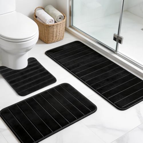 Zourglow Lot de 3 Tapis de Bain de Antidérapants et Absorbants, Lavables, Tissu Polaire Doux en Corail, Séchage Rapide, Tapis Salle de Bain pour Douche, WC et...