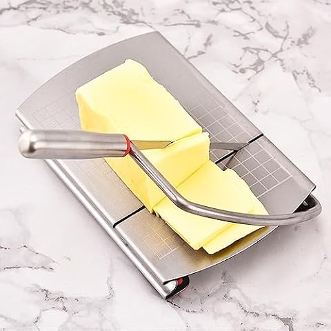 WGPG Stainless Steel Cheese Slicer Cutter, Multipurpose Cheese Slicer Food Cutter with Blade, Cheese Cutter Board Accurate Size Scale for Cutting Cheese Butter Vegetables Sausage Herbs & More Cover