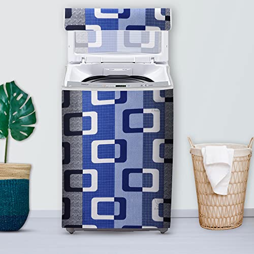 Image of Washing Machine Cover for Top Load 5kg to 7.5kg | Light Weight Dustproof Cover with Zip Enclosure | Geometric Fully Automatic Washer Protector for Indoor Outdoor Use | Size 23x23x35 Inch