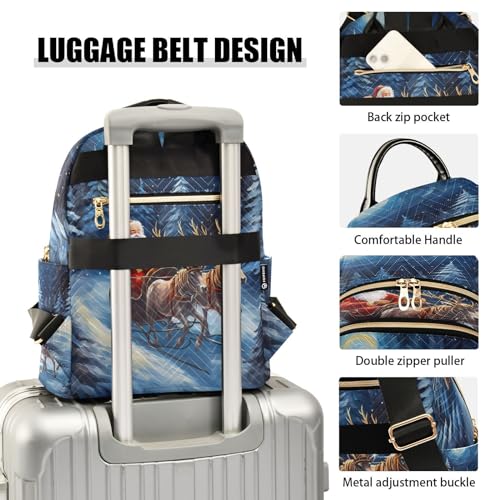 Image of ALAZA Watercolor Snow Santa Claus Deer Christmas Women Backpack Purse Ladies Fashion Shoulder Bag Daypack Travel Bag 7.5L