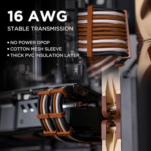 Image of AsiaHorse Upgraded 16AWG PSU Cable Extension Sleeved Custom Mod GPU PC Power Supply Soft Braided Cables (Black-Brown) with Two Color Comb Kit 24P /8P to 6+2P /8P to 4+4P 30CM