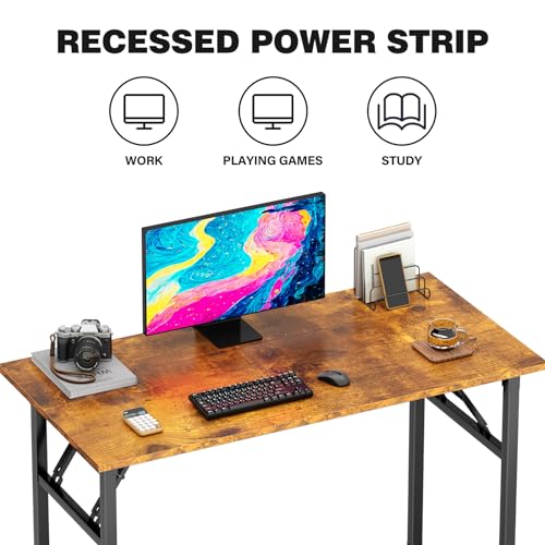 Image of DlandHome 39.4 Inch Small Folding Computer Desk for Home Office, Retro