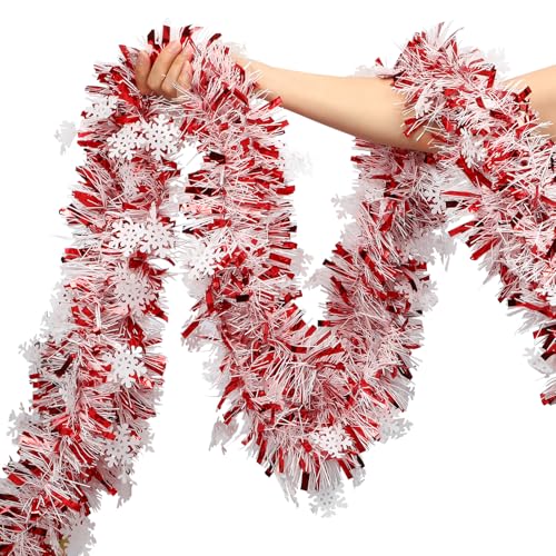 Christmas Tinsel Garland Decor 50Ft Glitter Tinsel Twist Garland Decorations for Christmas Holiday Party Decor