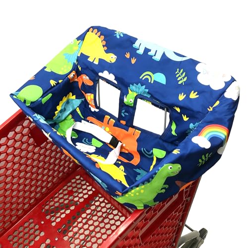 Portable Shopping Cart Cover, High Chair and Grocery Cart Covers for Babies, Kids, Infants & Toddlers, Attached Carry Bag (Simple Dinosaur)