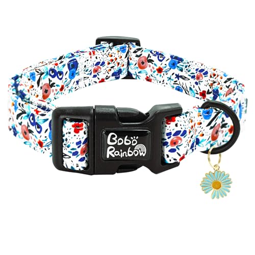 Image of Dog Collar-Cute Flower Adjustable Pet Collars Soft Comfortable Puppy Collar Blue Cotton Dog Collars Durable Necklace Gift for X-Small Dogs