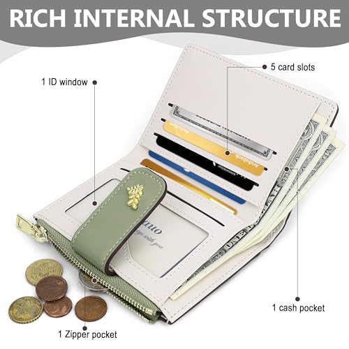 Image of Farcauo Womens Wallet with RFID Blocking Cute Small Wallets for Women Thin Green Women's Wallet Kawaii Flower Card Wallets for Women Ladies
