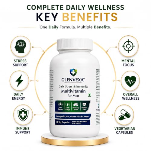 Image of Multivitamin for Men | 17 Essential Vitamins & Minerals with Ashwagandha Extract 500mg, Panax Ginseng, L-Theanine, Zinc, Vitamin D3, Vitamin C & B-Complex | Daily Energy, Stress & Immune Support | 60 Veg Capsules