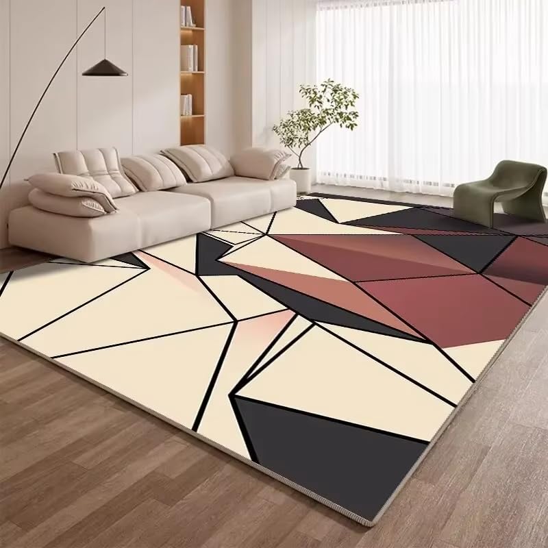 Tapis géométrique salon 150x220cm en velours court antidérapant