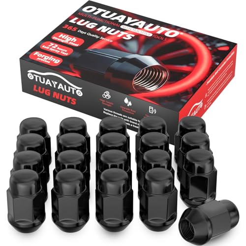 Image of OTUAYAUTO M12x1.25 Lug Nuts - Replacement for Nissan Altima, Maxima, Pathfinder, Rogue, Sentra, Subaru Outback, Forester, Cone Seat, 19mm Hex, 20PCS Black Closed End Bulge Acorn Lug Nut Set