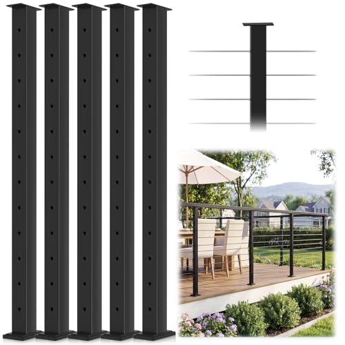 Gyykzz Black Cable Railing Posts 5 Pack