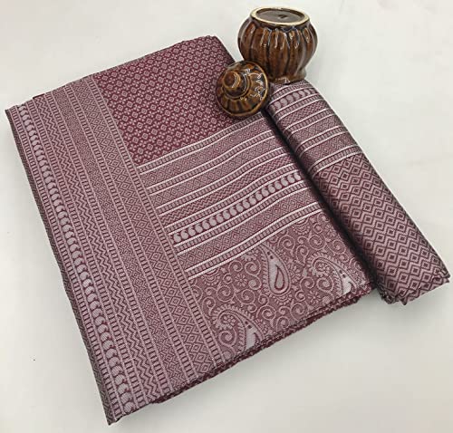 Image of ZECVA Women's Art Lichi Indian Traditional Style Silk Saree With Unstitched Blouse Piece