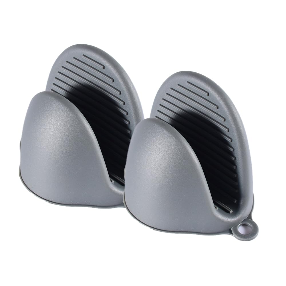 TopHomer 1 Pair Silicone Oven Mitts, Mini Thicken Kitchen Work Gloves Heat Resistant Pinch Cover for Cooking, Baking and Grilling - Grey