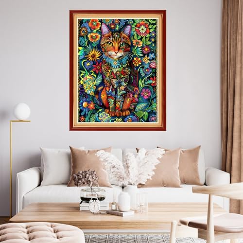 Image of Funchey Stamped Cross Stitch Kits, DIY Cross Stitch Pattern for Adults Beginners Needlepoint Kits Embroidery Kit Arts and Crafts 11CT-Abstract Cat 16x20 inchs
