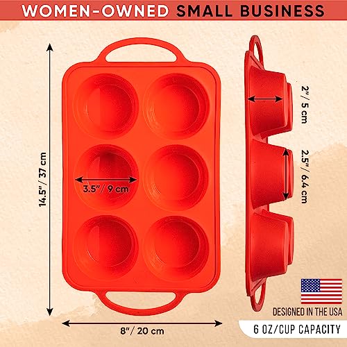 Bake Boss Extra Large Muffin Pan - Jumbo Texas Size Muffin Tin - Extra Large Cupcake Pan - 6 Cup Extra Large Silicone Muffin Pan - Red #TOP5