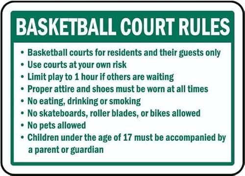 Basketball Court Rules Aluminum Metal Tin Warning Sign with 4