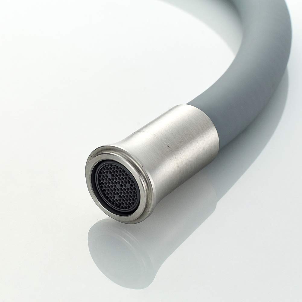 Ibergrif M22119-9 Grifo de Cocina Gris con Caño Flexible Universal, Grifería para Fregadero, Acero Inoxidable Cepillado, Gris, 3/8"