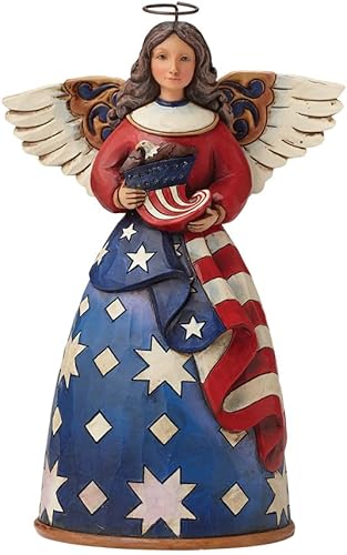 Jim Shore Heartwood Creek - Figura de ángel patriótico con bandera de resina 60in
