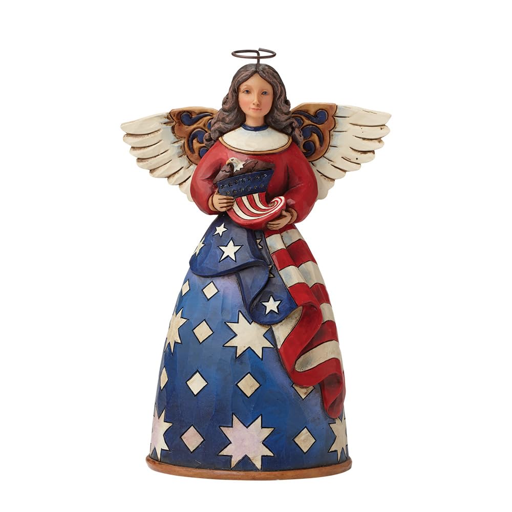 Jim Shore Heartwood Creek Patriotic Angel in Flag Dress Stone Resin Figurine, 6”
