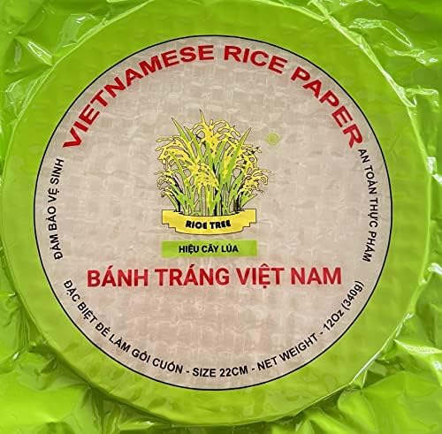 Organic Spring Roll Rice Paper Wrapper for Fresh roll (22cm, Round, 12 oz), NON GMO, GLUTEN FREE, Made In Vietnam, Banh Trang Goi Cuon (1 PACK)