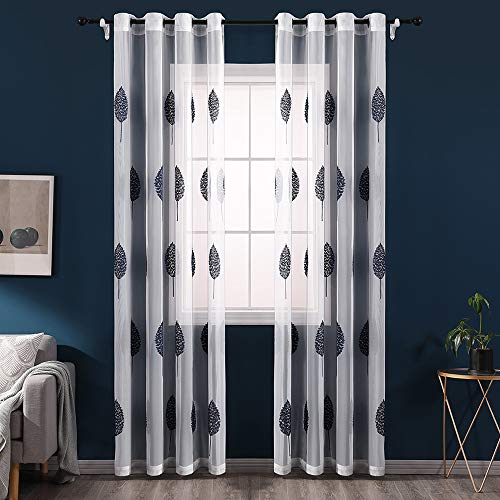 MIULEE 2 Unidades Cortinas Bordado Translucida de Dormitorio Moderno V