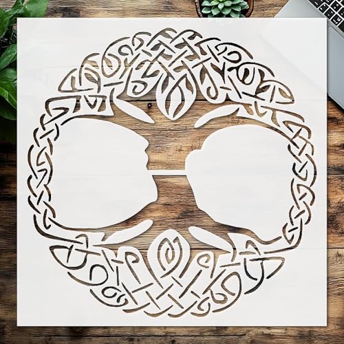 Stencil Celtic Tree Design, Plastic Reusable, Reusable Plastic, 8 inchL x 8 inchW, for DIY Crafts and Home Decor